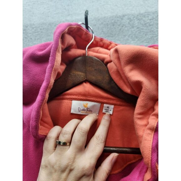 Quacker Factory Pink Hooded Sweatshirt XL With Orange Lining & Rhinestone Accent - Picture 2 of 5
